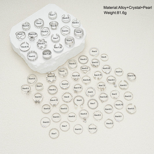 Simple Flower And Butterfly Spiral Ring 66-Piece Set
