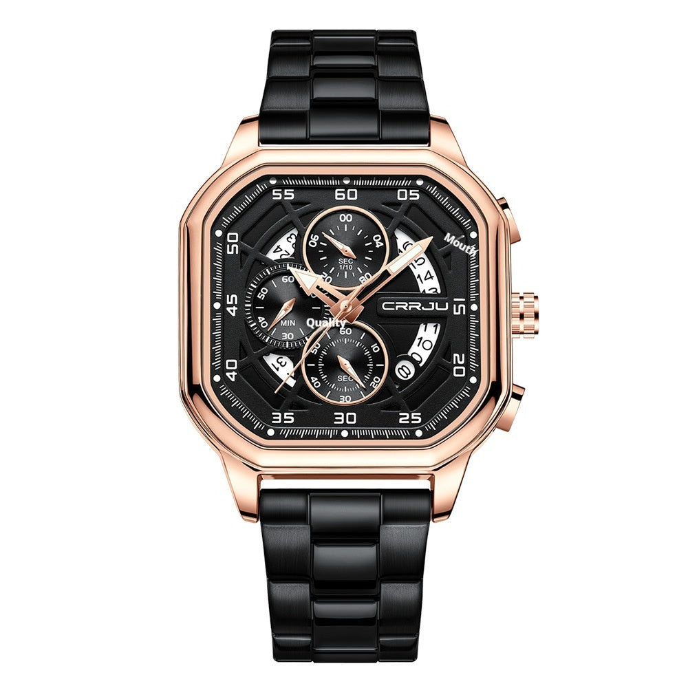 Waterproof Square Couples Multifunctional Calendar Steel-Strap Fashion Watch