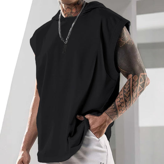 Summer Mens Sleeveless Loose Fitness Hooded Sports Vest