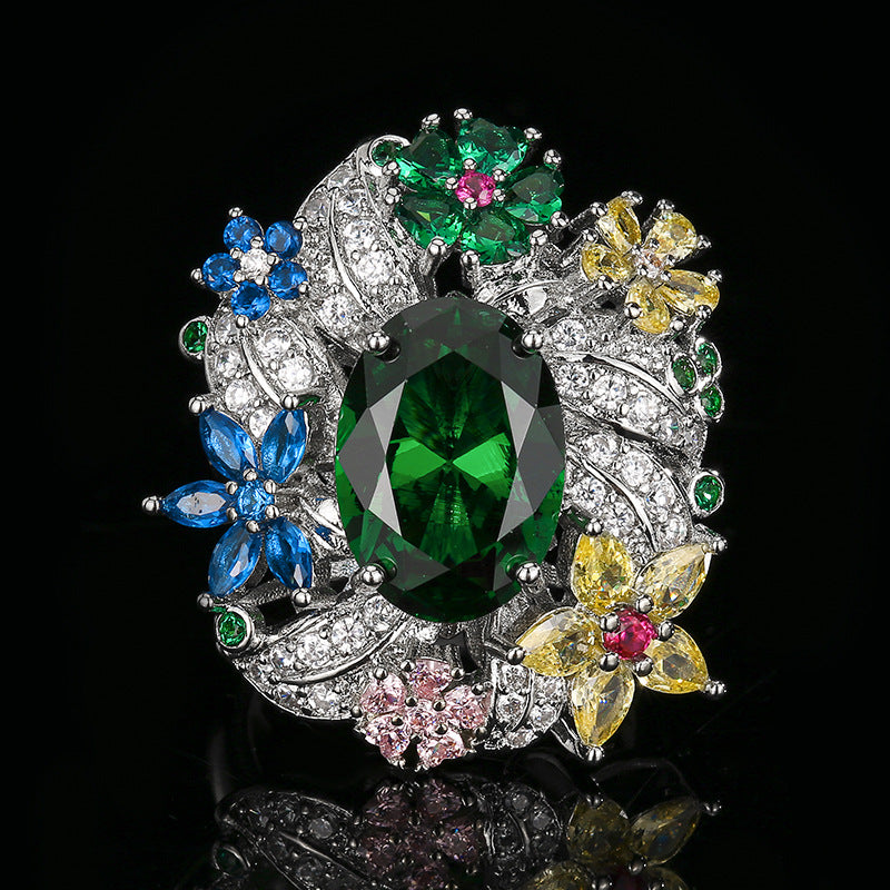 Luxury Vintage Open Ring With Shimmering Peacock Green Gemstone, Elegant Light Luxury Jewelry For Women