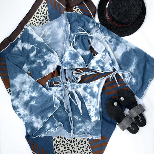 Bikini "Océan Waves'' -Ensemble Tie-Dye Manches Longues