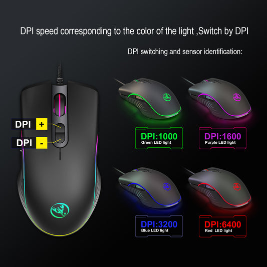 Souris de gaming lumineuse filaire.