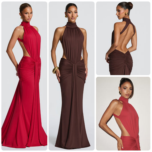 Robe "Aura Muse" Dos Nu & Plissé Elegant