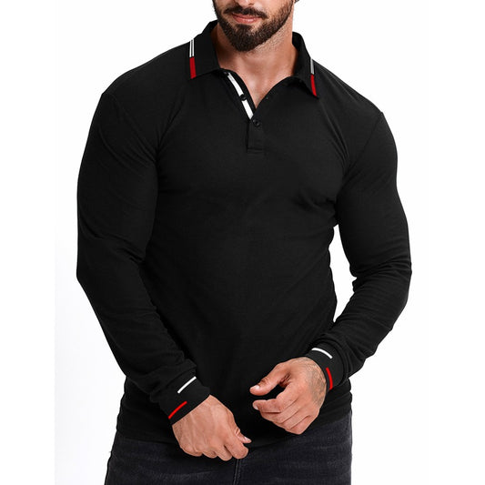Slim-fit Color-block Lapel Long-sleeve Shirt