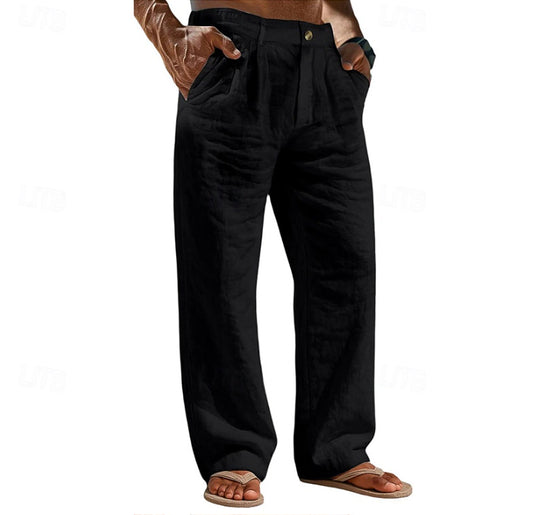Buttoned-pocket Comfortable Holiday Linen Pants