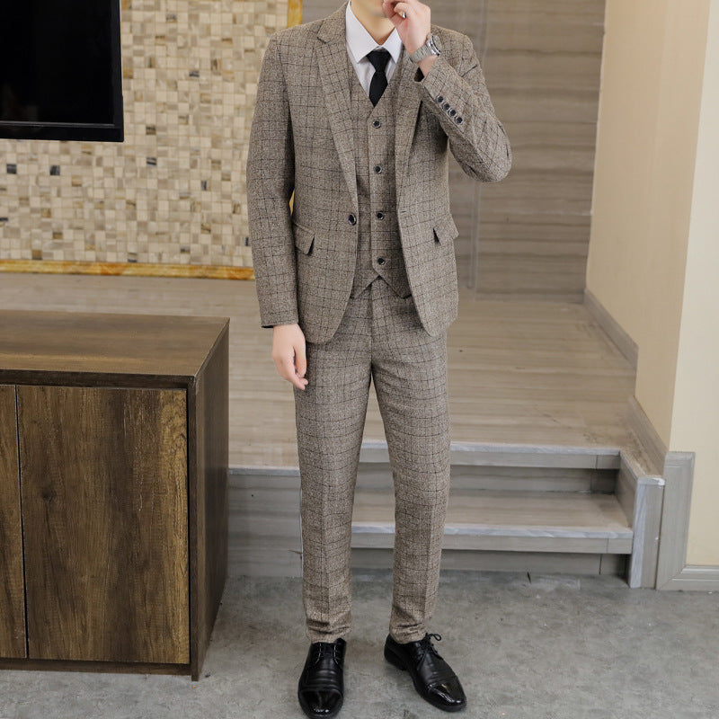 Men's Slim-fit Plaid Men's Three-piece Suit
