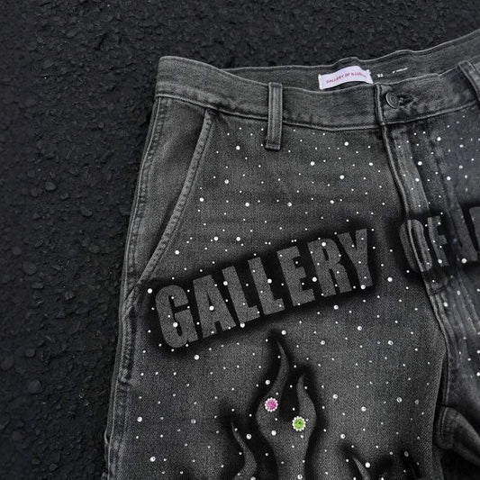 Men's Printed Rhinestone-Embellished Loose Cropped Shorts