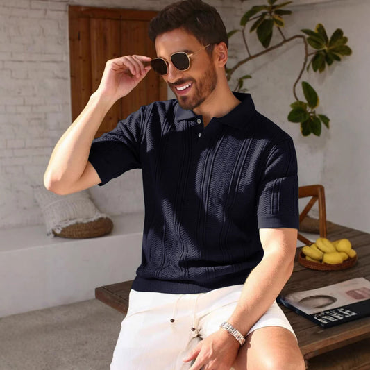 Textured Mens Dark Green Knitted Polo Shirt With A Premium Feel