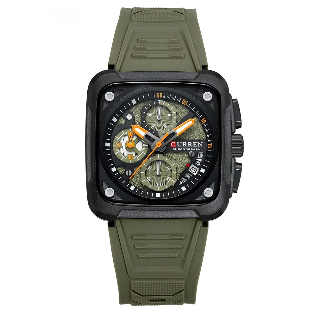 Neutral Square Calendar Multi-Function Six-Hand Quartz Mens Watch