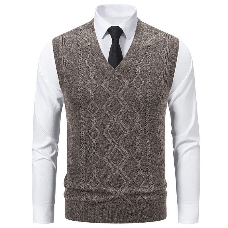 Men's V-Neck Slim-Fit Jacquard Pullover Vest