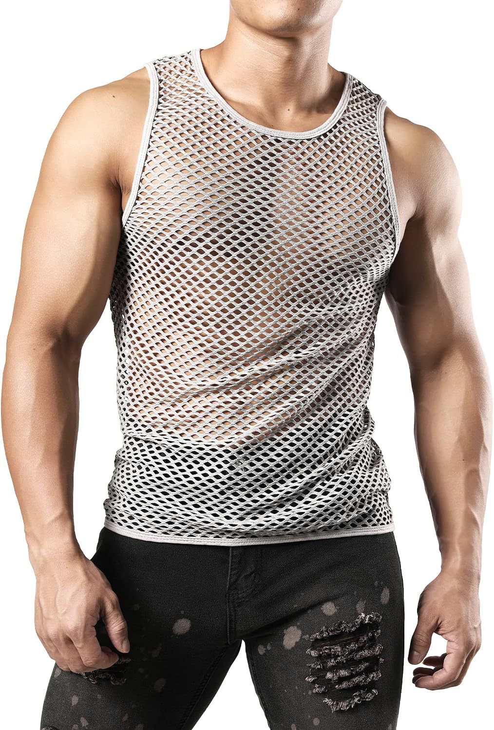 Hollow-out Crewneck Top Fishnet Vest