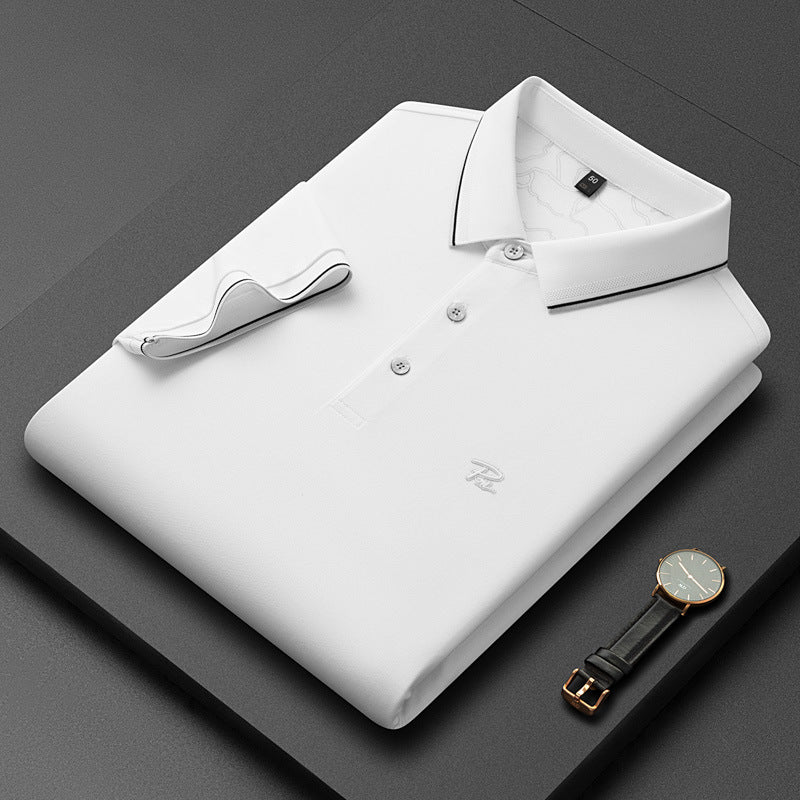 Men's Short-sleeve Lapel Solid-color Top