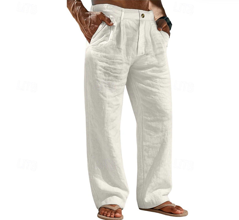 Buttoned-pocket Comfortable Holiday Linen Pants