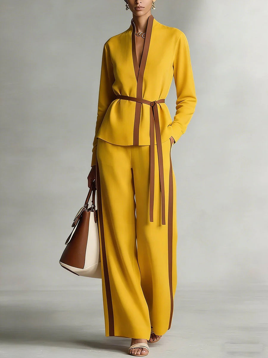 Ensemble cardigan à col mandarin et pantalon large pour femme