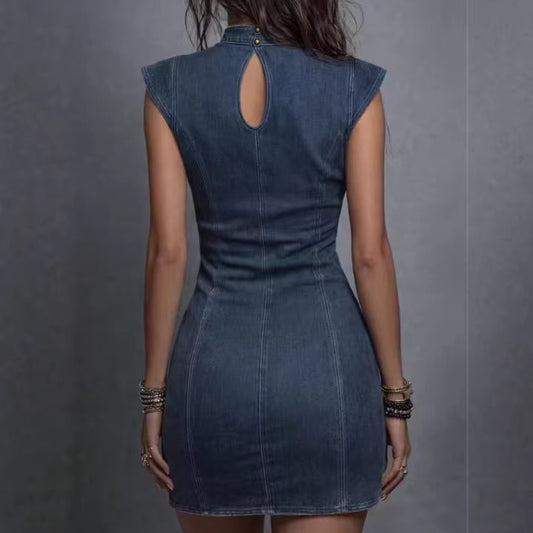 Robe "Indigo Curve" -Effet Denim & Silhouette Sculptée