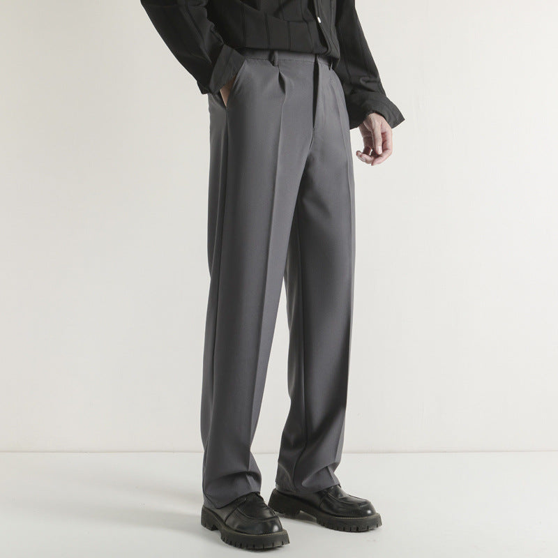 Loose-fit Casual Mens Straight-leg Suit Pants