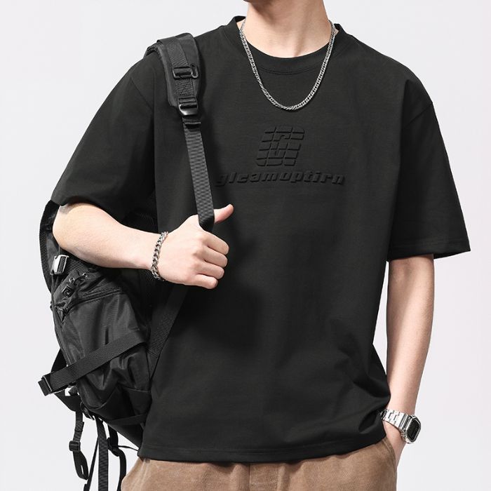 T-shirt à manches longues pour homme de style haut de gamme américain avec broderie lettrage.