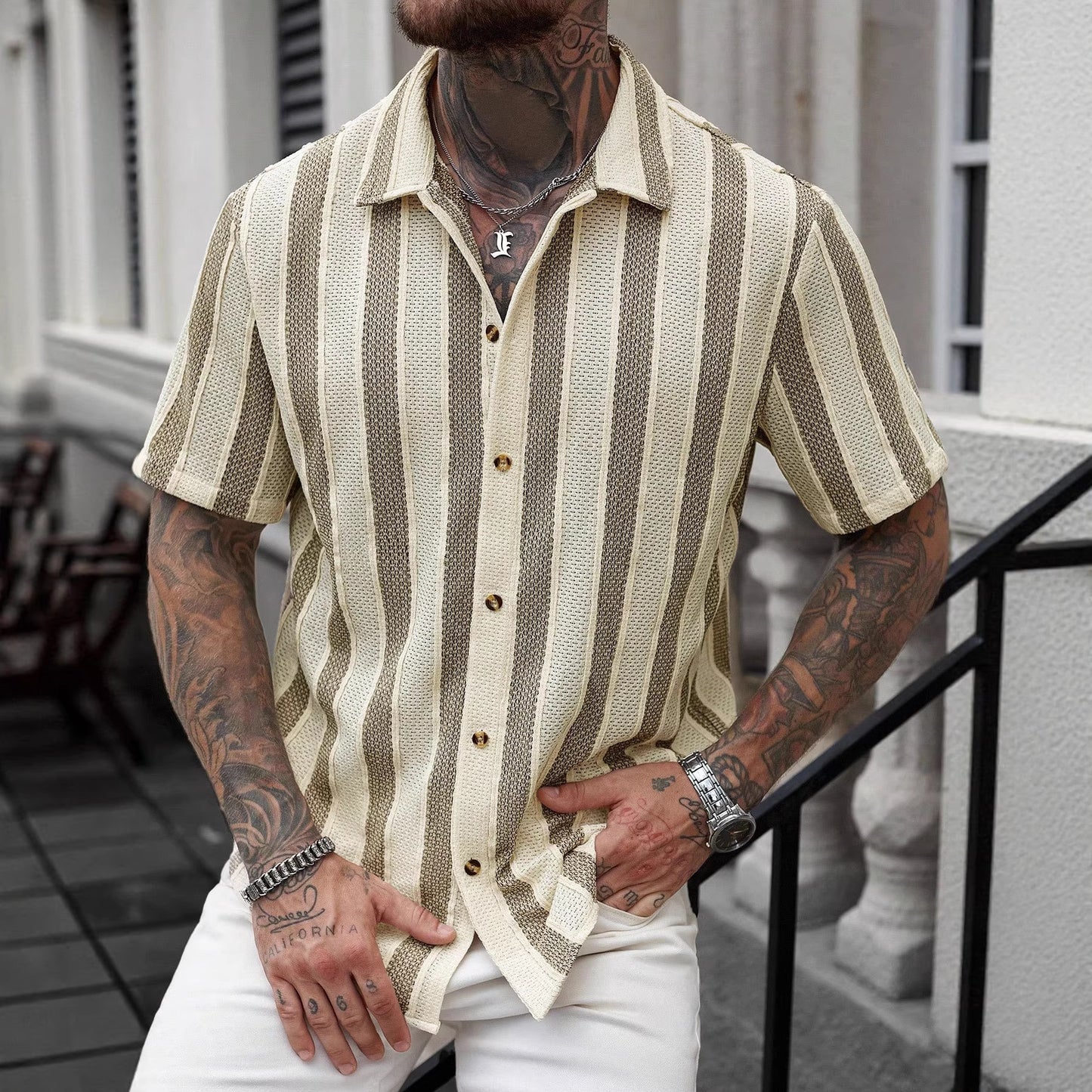 European And American Men's V-Neck Shirt