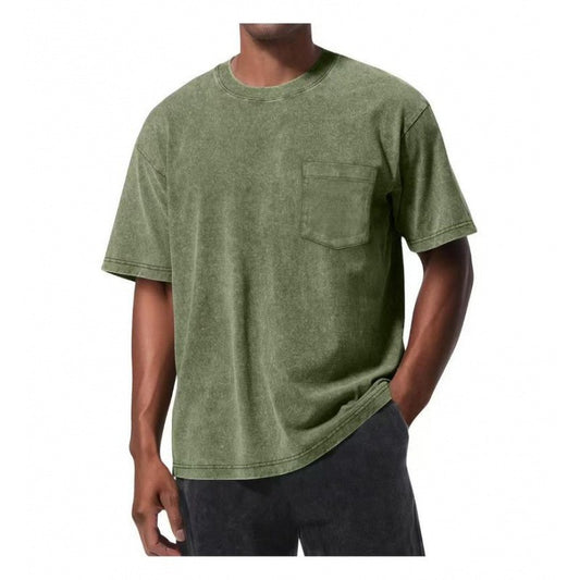 Retro Washed Pocket 3D Digital Print All-Match Crew Neck Short-Sleeve T-Shirt