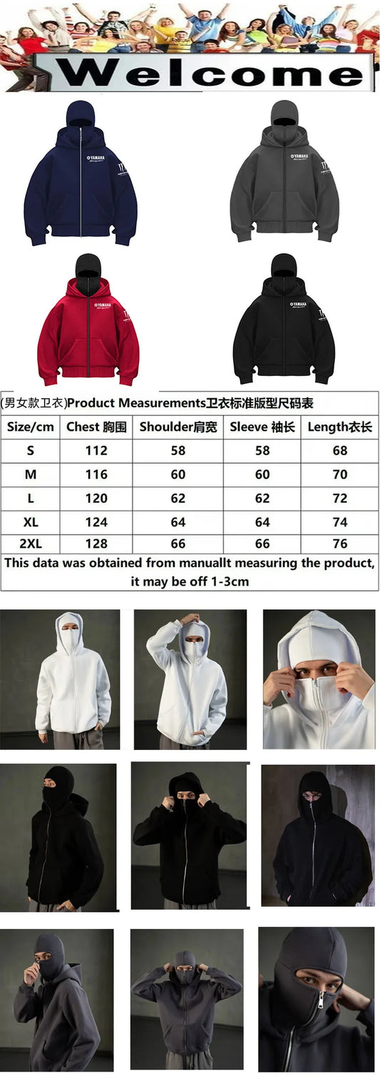 Yamaha Logo Men's Zip Hoodie Winter Warm Casual Sweatshirt with Hooded Face Mask Zipper Design Sports Jacket Outdoor Activities