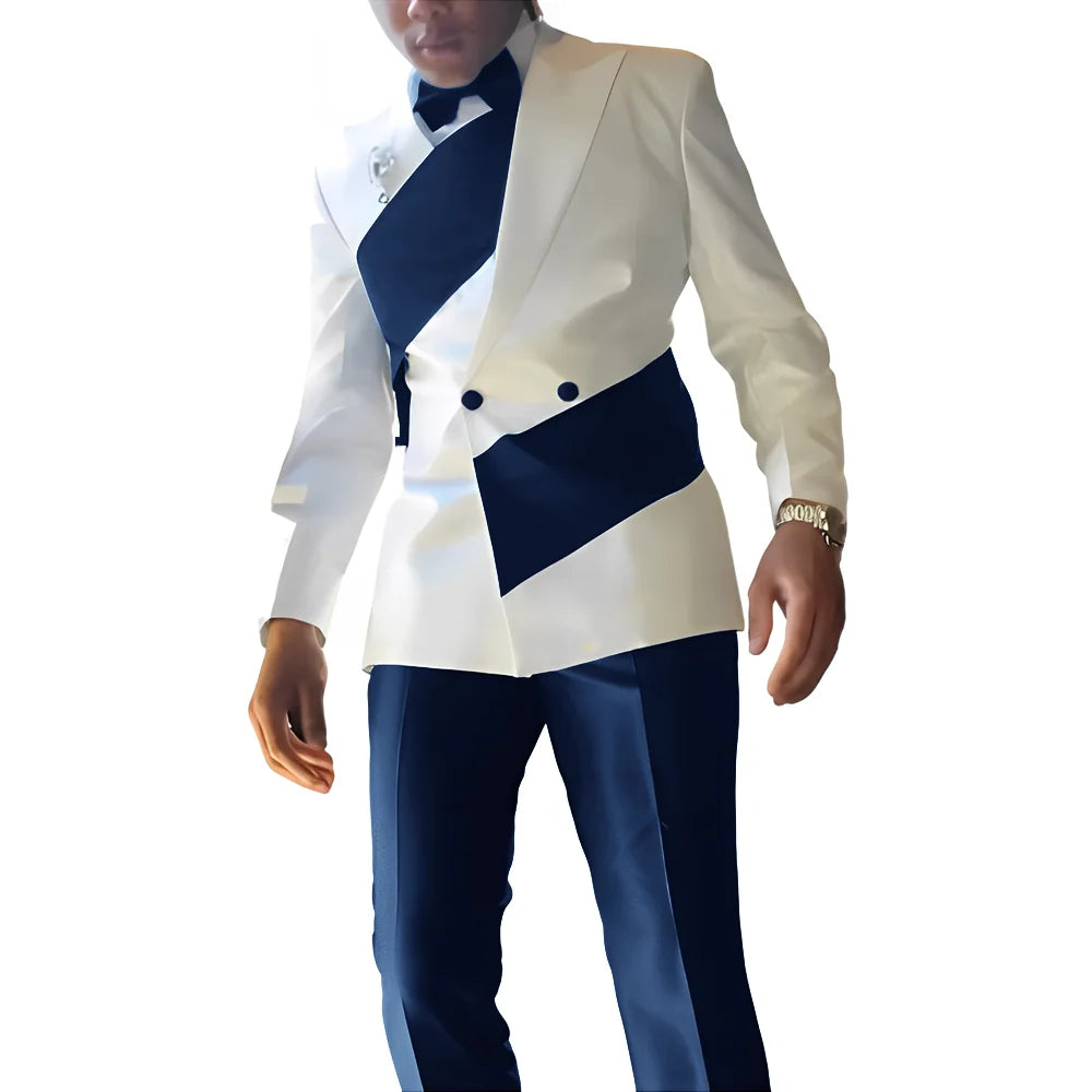 Elegant Men's 2-Piece Wedding Tuxedo Suit Groom Slim Fit Colorblock Jacket Pants XS-5XL Men's Blazer