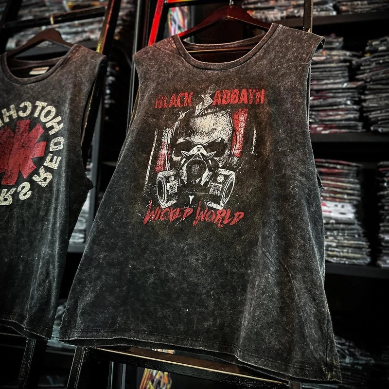American Rock Band Printed Vintage Washed Sports Vest Cotton Sleeveless Men's T-shirt Hip-hop Gym Clothing Tank Top Summer 2025