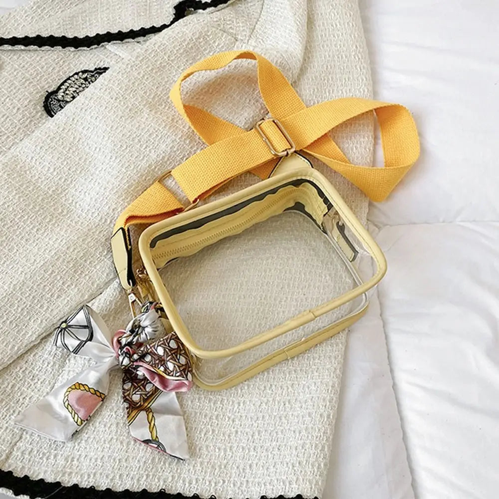 Fashion Shoulder Messenger Bag Transparent Crossbody Bag for Women Girls PVC Jelly Handbag (Excluding Ribbons)