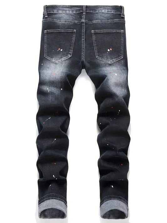 Jean Harem Brodé à Pois LVCCCI'S – Style Casual, Haute Élasticité & Denim Épais