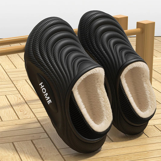 Casual Men‘s Warm Plush EVA Slippers Winter Platform Waterproof Indoor outdoor Shoes Woman Non Slip Furry Home Slippers