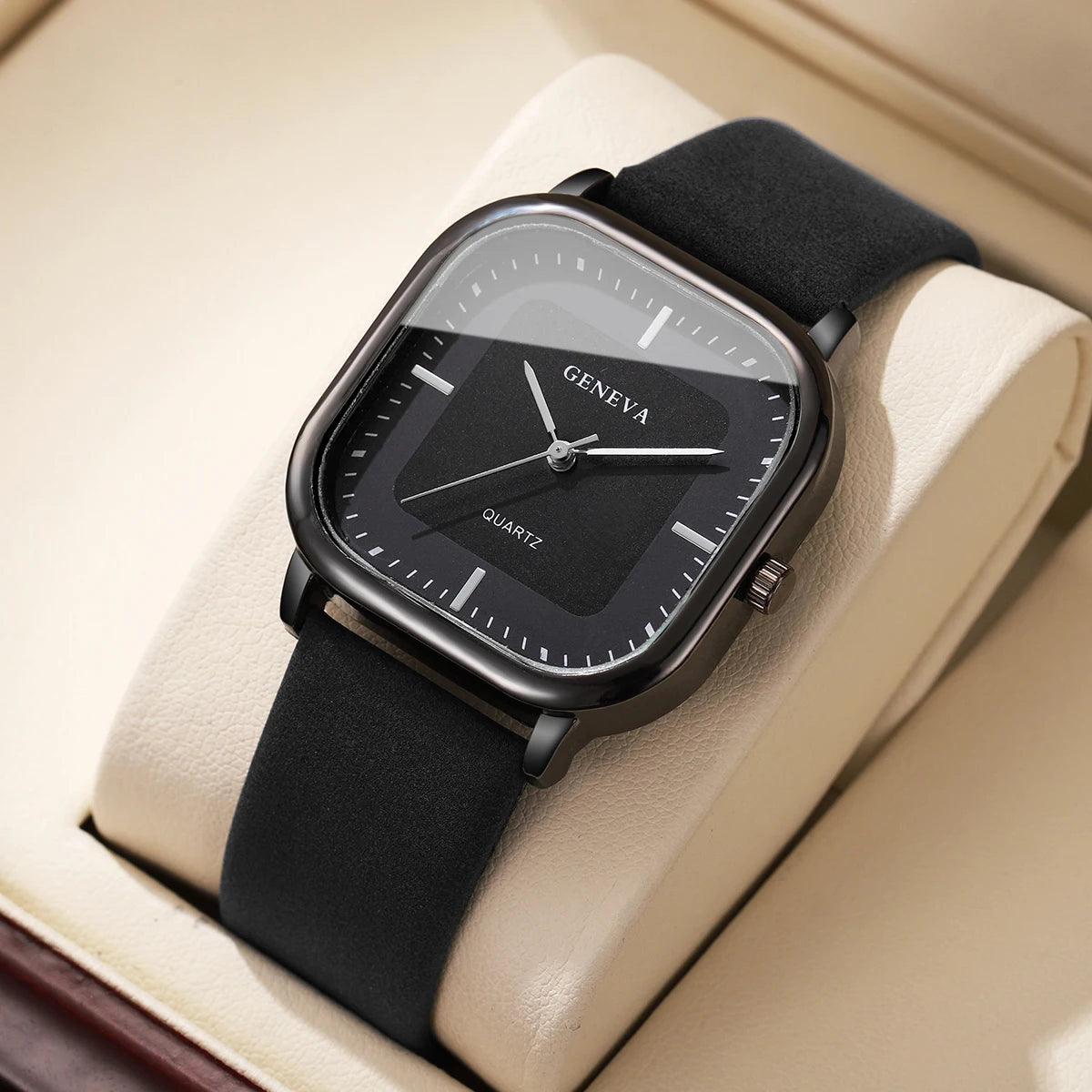 Fashion Square Dial Men's Watches Minimalist Quartz Watch Casual Leather Strap Wristwatch Reloj Hombre(Without Box)