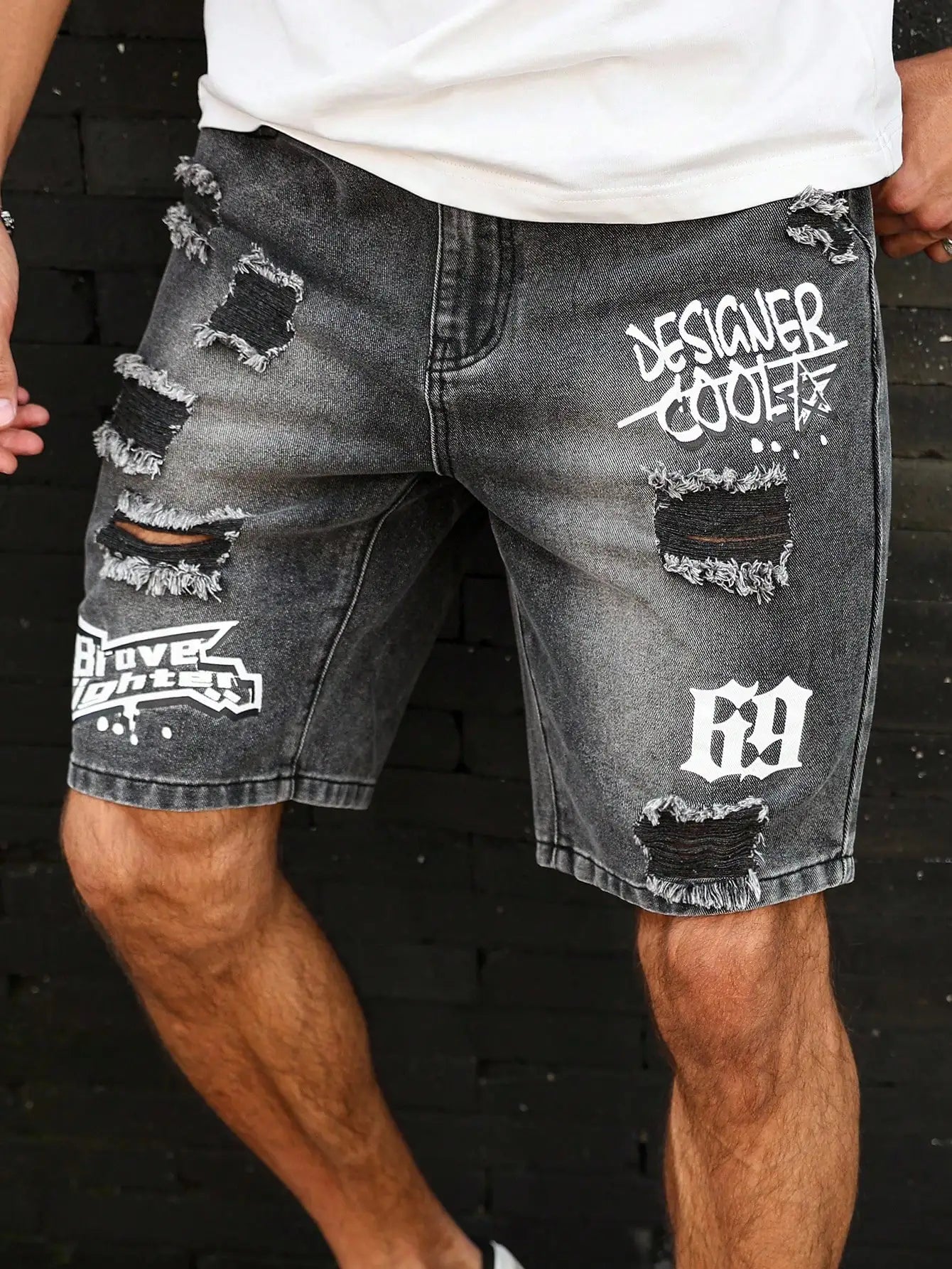 Short Denim Déchiré Imprimé – Style Casual Distressed & Confort d'Été