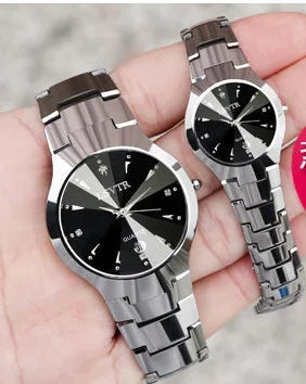 2pcs Couples Dial Cutting Quartz Watch Business Fashion Analog Calendar Wrist Watch Valentines Gift For Men Women Date Watch