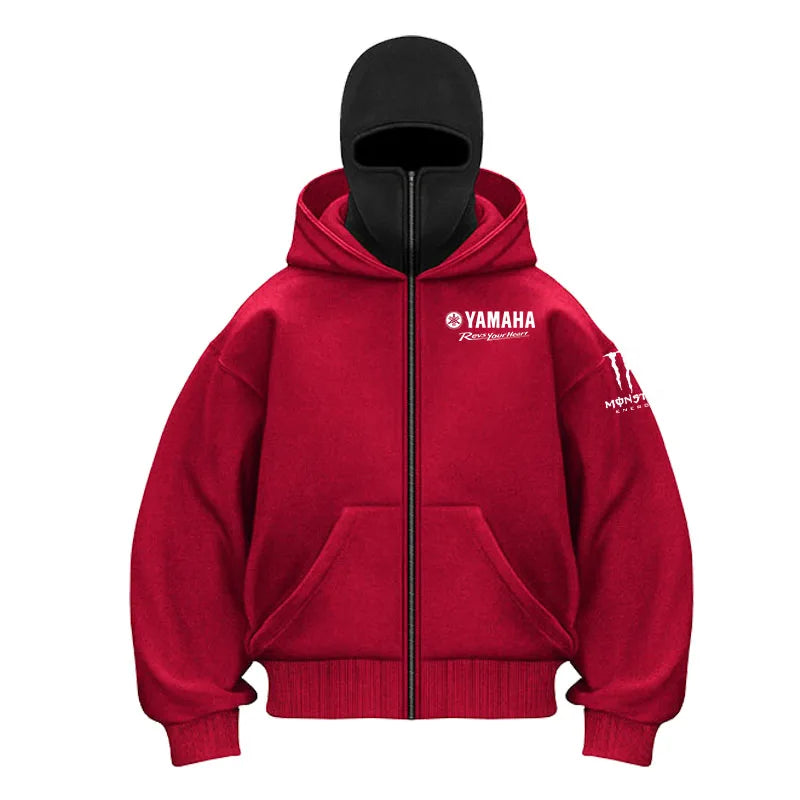 Yamaha Logo Men's Zip Hoodie Winter Warm Casual Sweatshirt with Hooded Face Mask Zipper Design Sports Jacket Outdoor Activities
