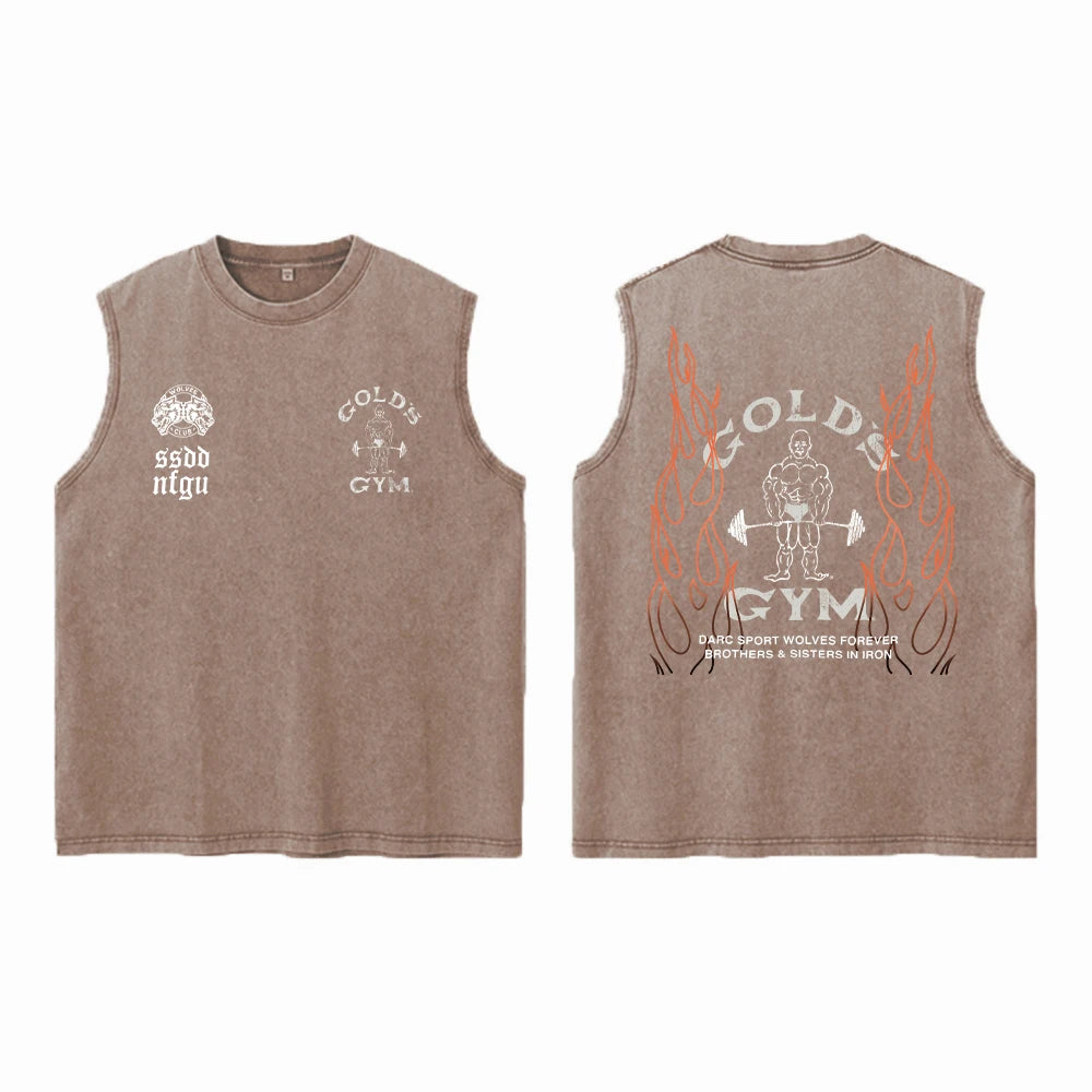 Darc Wolves Sport Vintage Washed Vest Tees Gym Bodybuilding Fitness Sleeveless T Shirts Basketball Workout Darcs Tank Tops