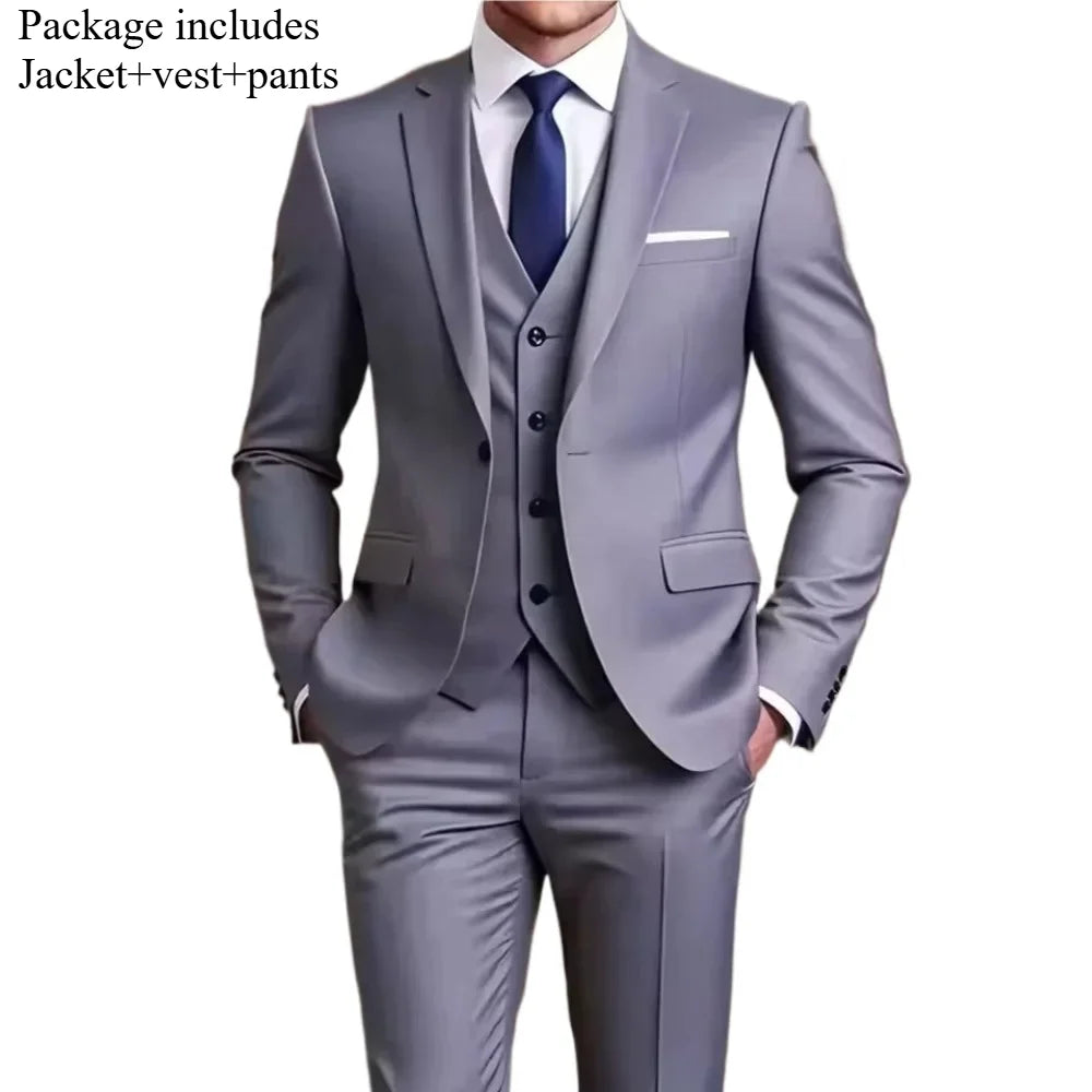 Men's 3 Piece Suit Set Wedding Solid Color Blazer Vest Pants Formal Business Dress Classic Tuxedo for Party Groomsmen
