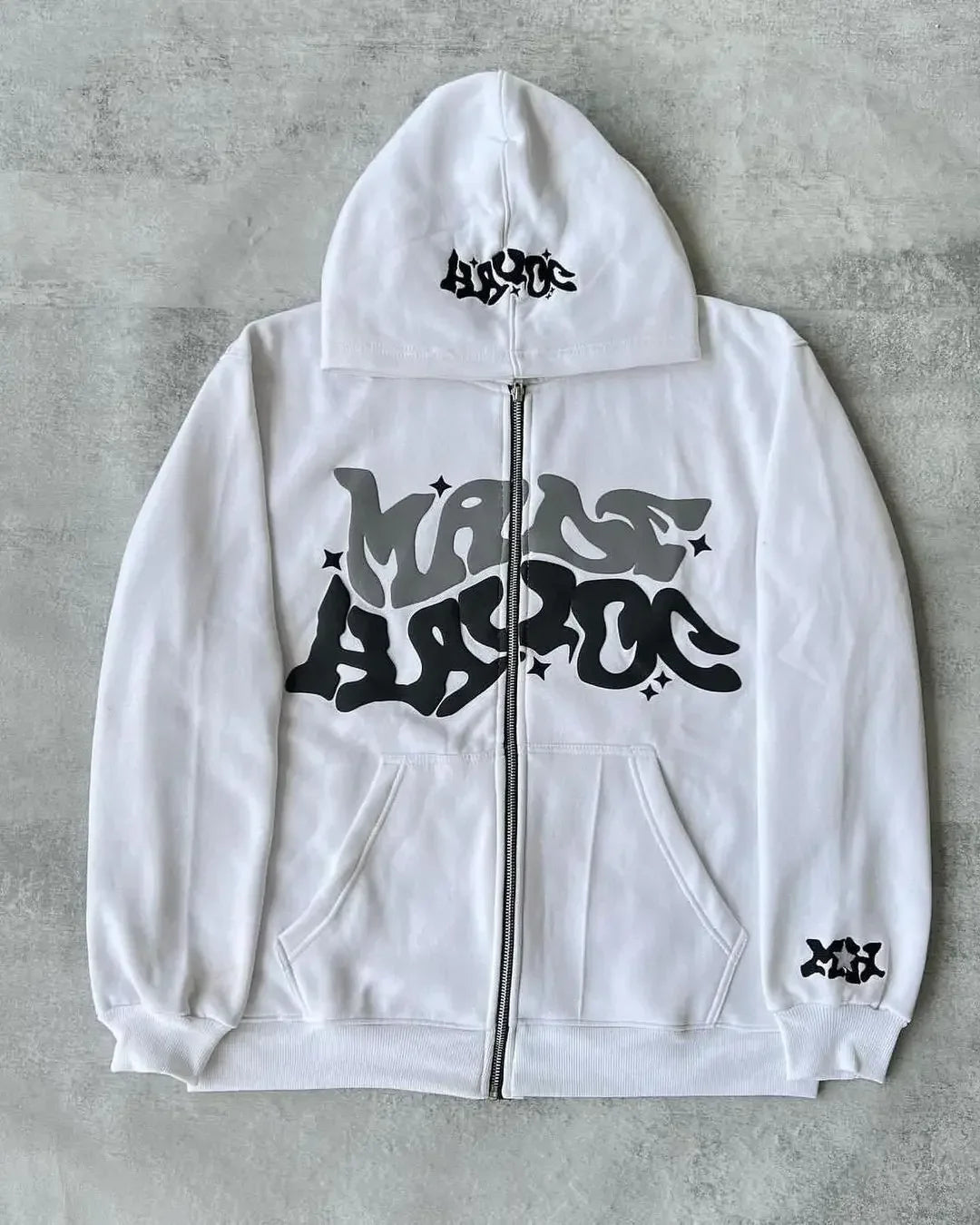 Men's Retro American Letter Zipper Printed Hooded Sweatshirt, Unisex Autumn and Winter Open Cardigan