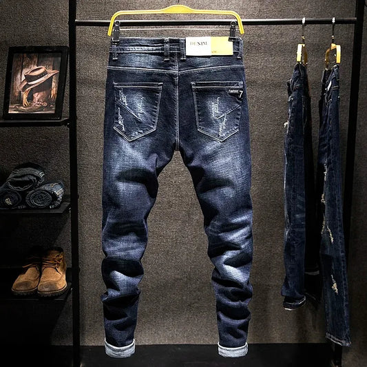 Jean Slim Déchiré Usé Tsingyi – Style Casual, Effet Moustache & Confort Stretch