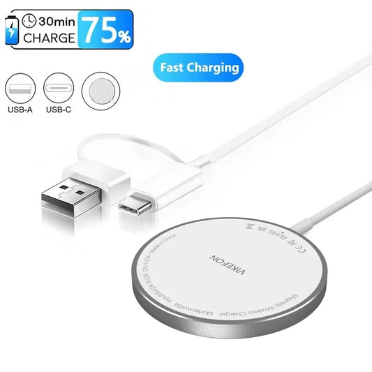 Magnetic Wireless Fast Charger Dual USB Port Mini Charging Pad For iPhone 17 16 15 14 13 12 Pro Max Universal Phone Accessory
