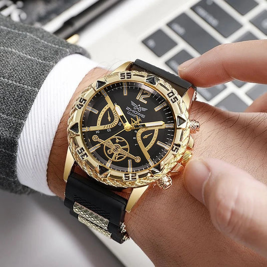 4PCS Fashion Arabic Dial Men Business Quartz Watch CasuSilicone Strap Wristwatch With Necklace Set Reloj Hombre (Without Box)