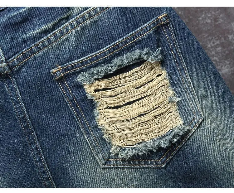 Short Denim Patchwork & Déchiré Homme – Style Casual, Coupe Ajustée & Lavage Souple