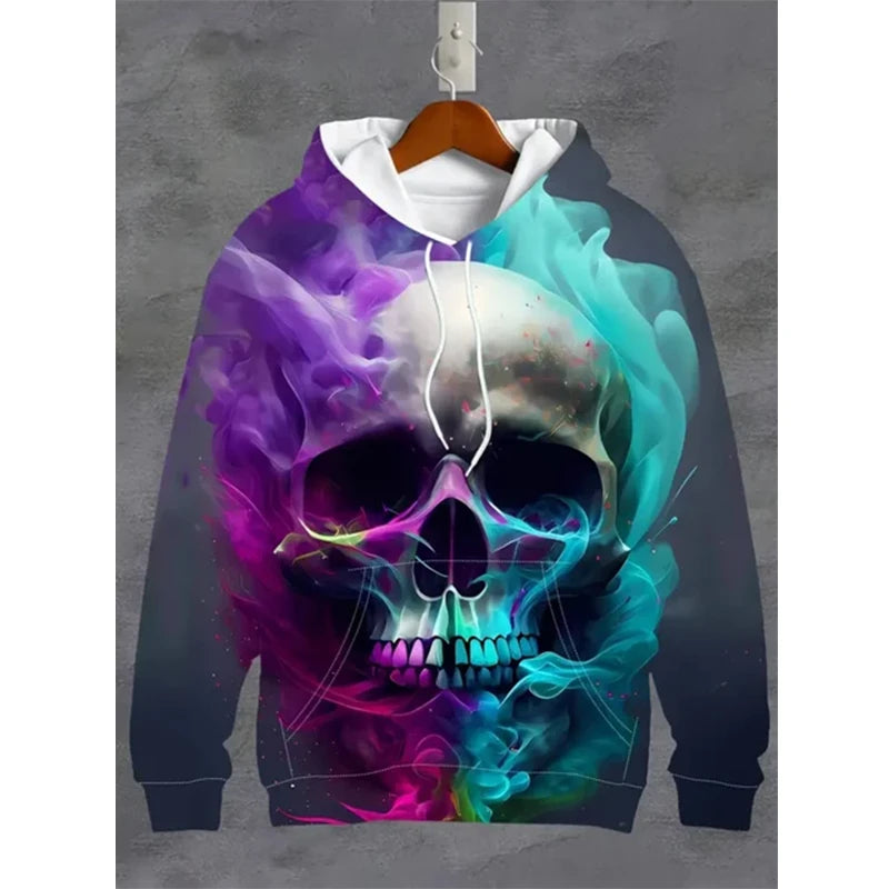Vintage Men's Sweatshirt 3D Skull Graphic Printed Casual Hoodie Autumn Spring Oversized Clothing Harajuku Long Sleeve Pullovers