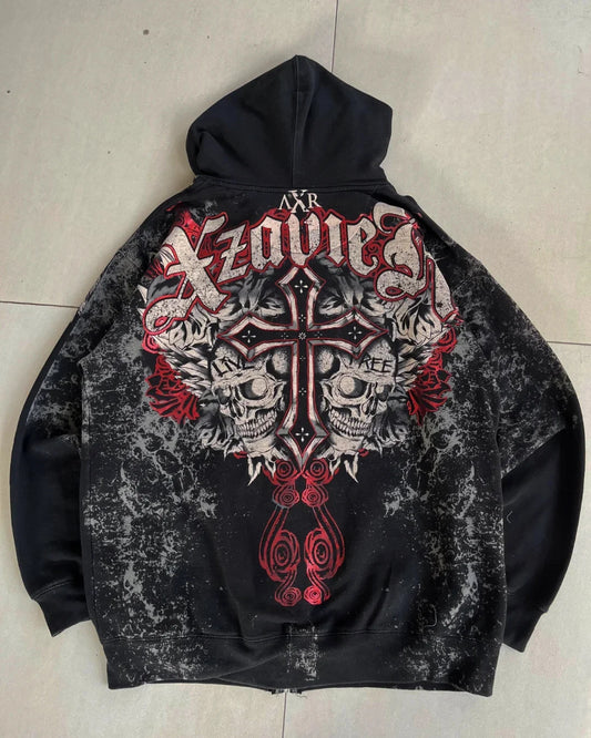 Explosions Y2K Hooded sweater Men American Retro Hip-Hop Street Graffiti Unisex Zipper Hoodie Fashion Printed Pattern Sweatshirt