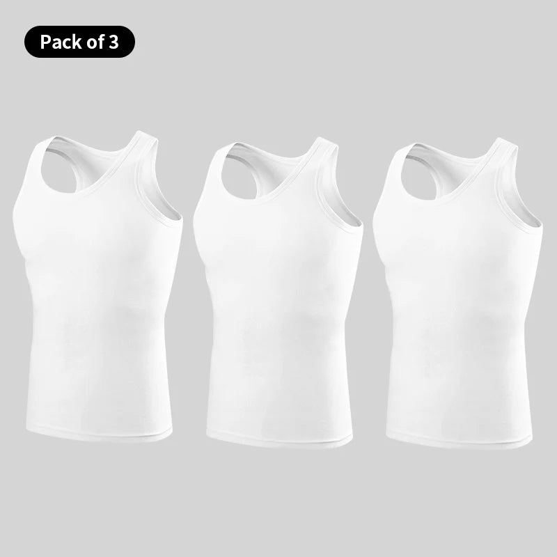 1/3 Pieces Men's Solid Color Basic Cotton Vest Youth Slim Exercise Sweat-absorbent T-shirt Middle-aged Comfortable Bottoming