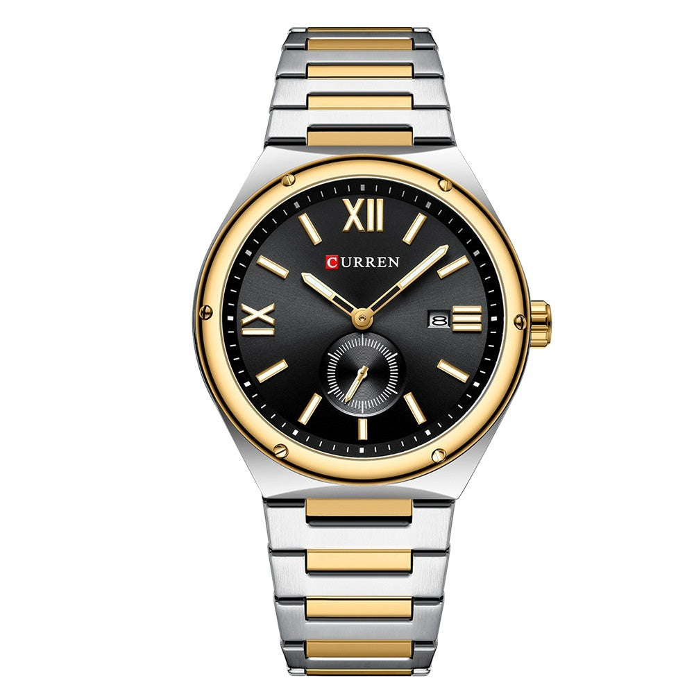Mens Calendar Waterproof Multi-Function Two-Hand Semi-Quartz Watch