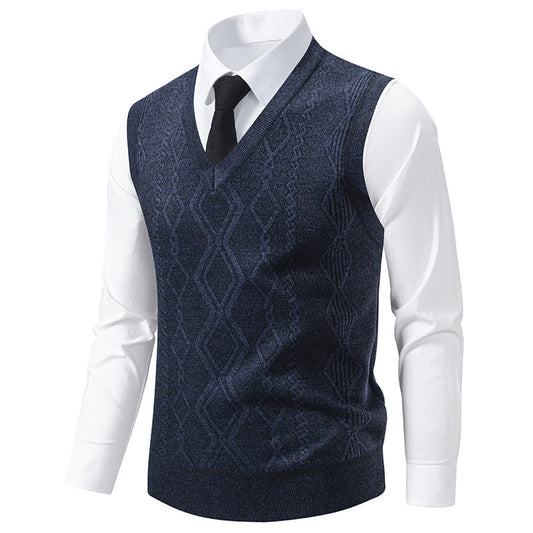 Men's V-Neck Slim-Fit Jacquard Pullover Vest