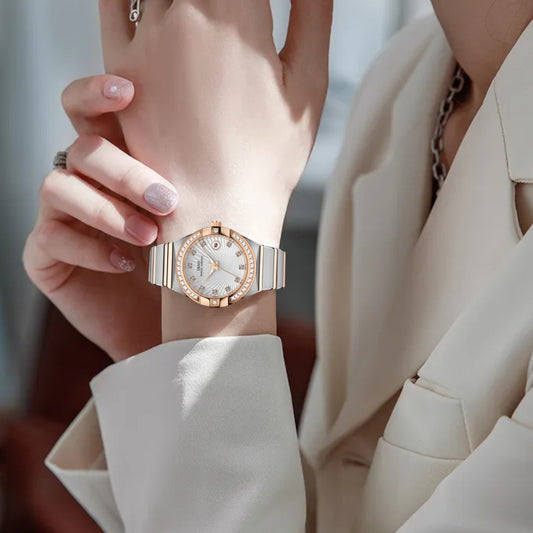 Simple Calendar Diamond Quartz Womens Watch