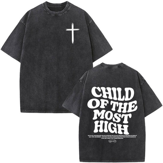 Fashionable Retro Cross Washed Short-Sleeve