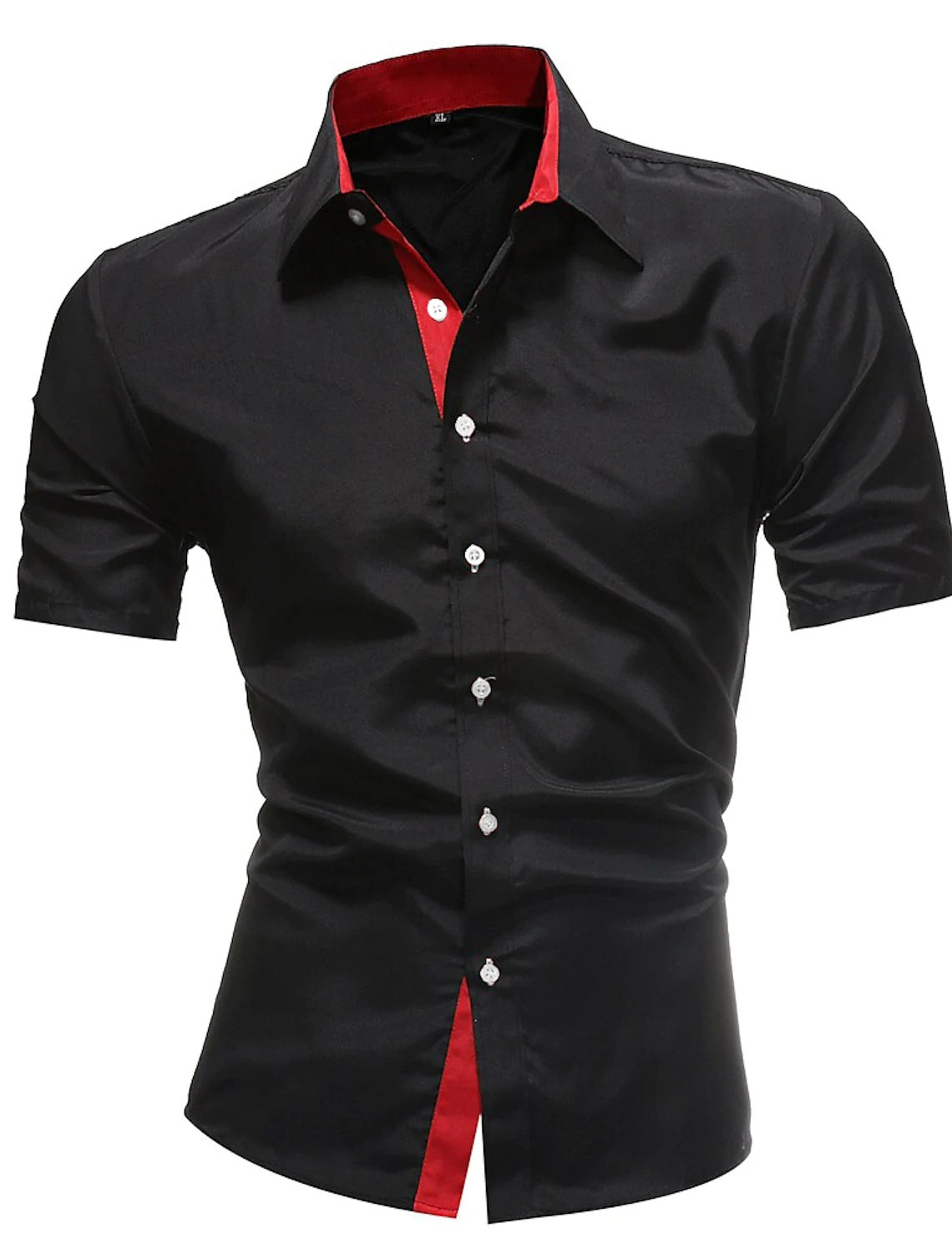 Men's Contrasting-Color Lapel Casual Shirt