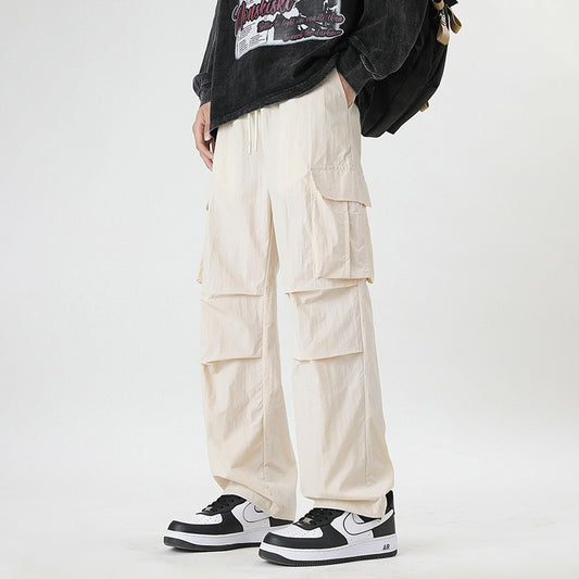 Summer Ice Silk Trousers Multi-Pocket Loose Straight-Cut Casual Sports Pants For Men