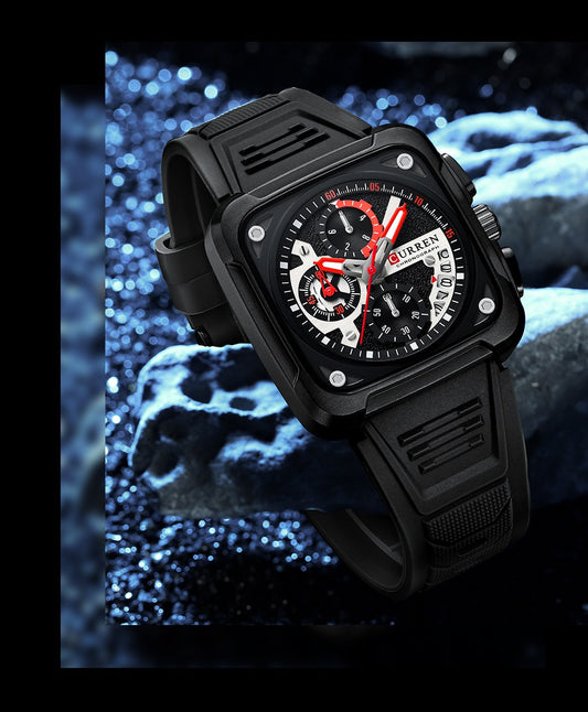 Neutral Square Calendar Multi-Function Six-Hand Quartz Mens Watch